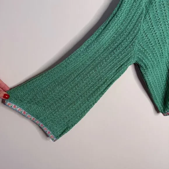 POL | Green Crochet Patchwork Knit Hooded Cardigan Granny Size Small Oversized - Picture 6 of 11